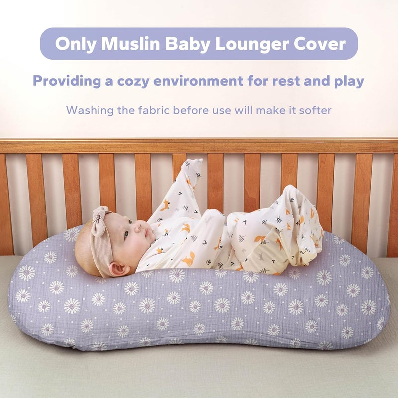FUNUPUP Muslin Baby Lounger Cover Compatible with Snuggle Me Lounger, Infant Pillow Cover for Newborn, Removable Nest Slipcover for Boys and Girls, Only Cover, Purple Daisy - Image 2